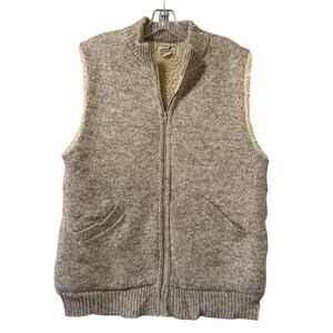 Winona Knits Men Beige Full Zip Wool Sherpa Lined Sweater Vest Size L USA VTG